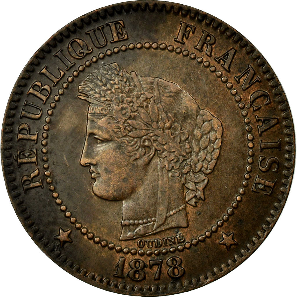 Coin, France, Cérès, 2 Centimes, 1878, Bordeaux, AU(50-53), Bronze, KM:827.2