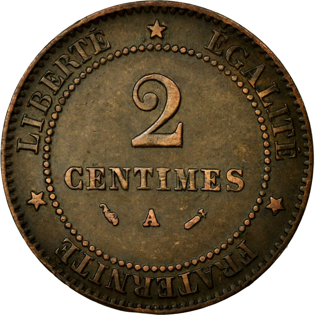 Moneda, Francia, Cérès, 2 Centimes, 1883, Paris, MBC+, Bronce, Gadoury:105