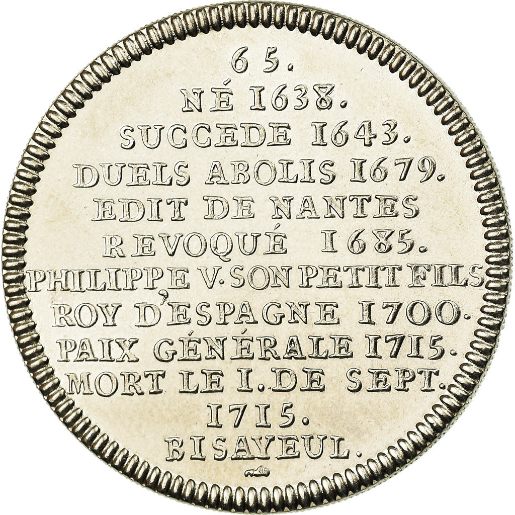 França, Medal, Les rois de France, Louis XIV, MS(65-70), Cobre-níquel