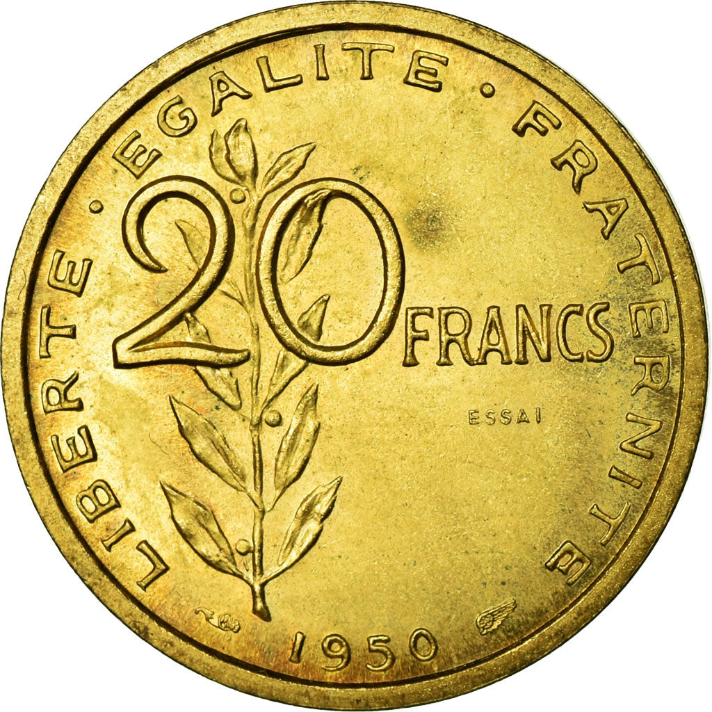 Moneta, Francja, 20 Francs, 1950, MS(65-70), Aluminium-Brąz, KM:Pn113