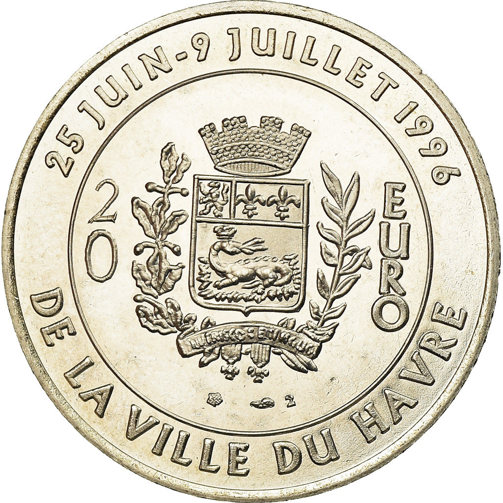 França, Medal, 20 Euro, Ville du Havre, Pont de Normandie, 1996, MS(65-70)
