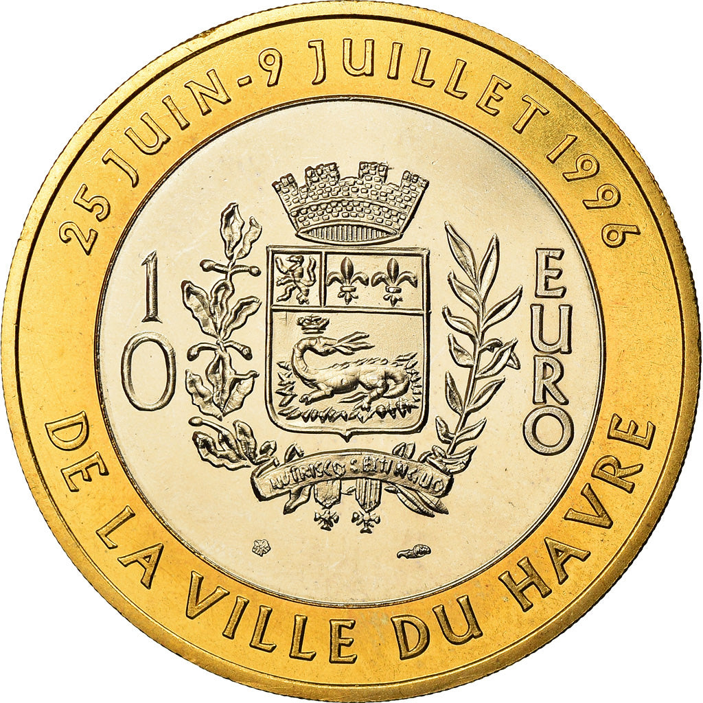 França, Medal, 10 Euro, Ville du Havre, Pont de Normandie, 1996, MS(65-70)