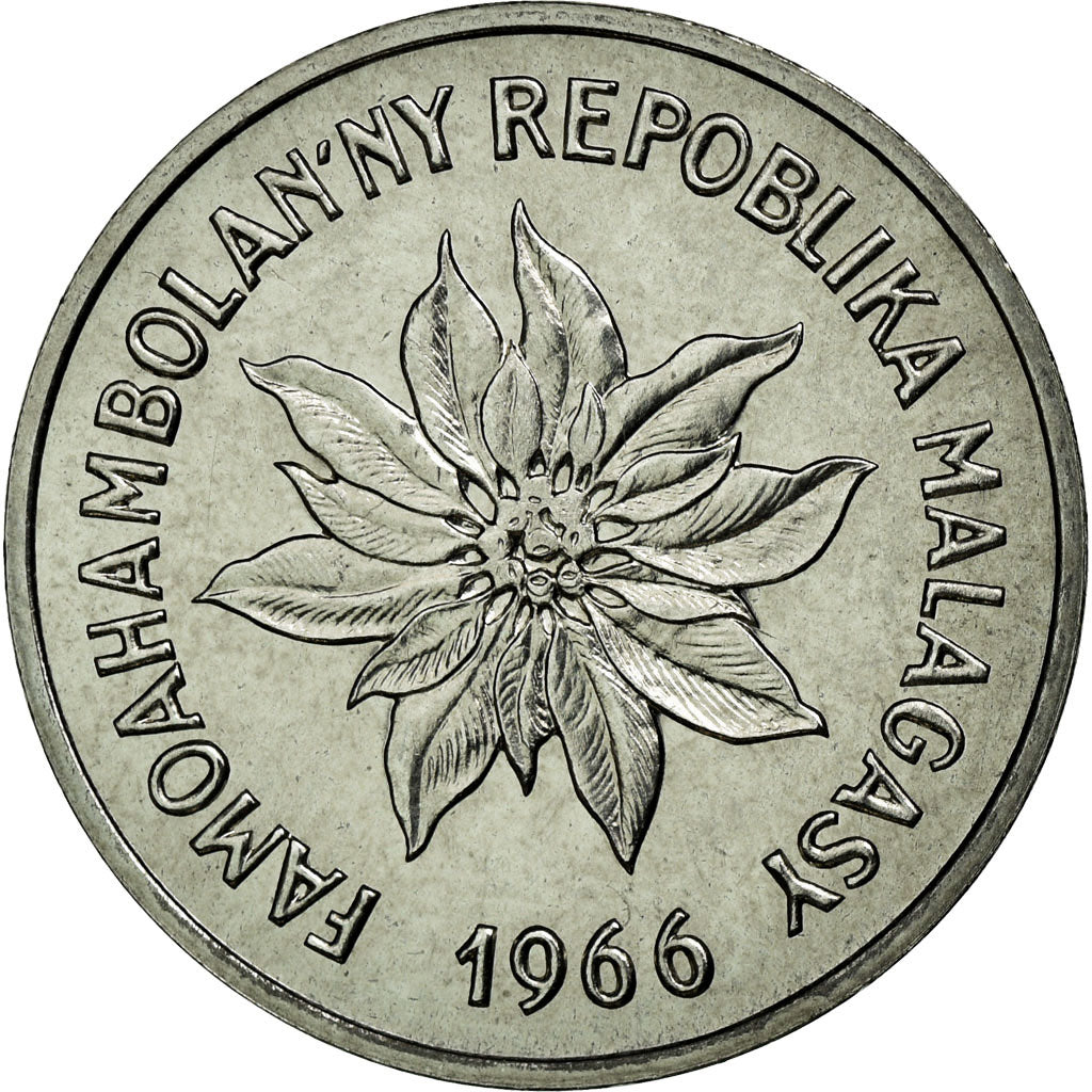 Coin, Madagascar, 5 Francs, 1966, Paris, MS(65-70), Stainless Steel