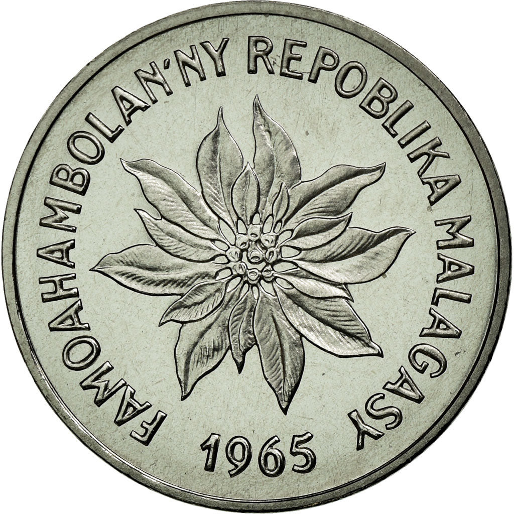 Coin, Madagascar, 2 Francs, 1965, Paris, MS(65-70), Stainless Steel