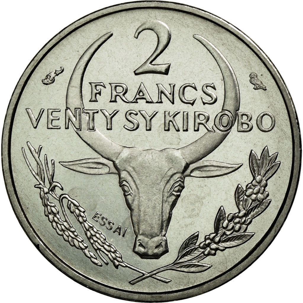 Coin, Madagascar, 2 Francs, 1965, Paris, MS(65-70), Stainless Steel