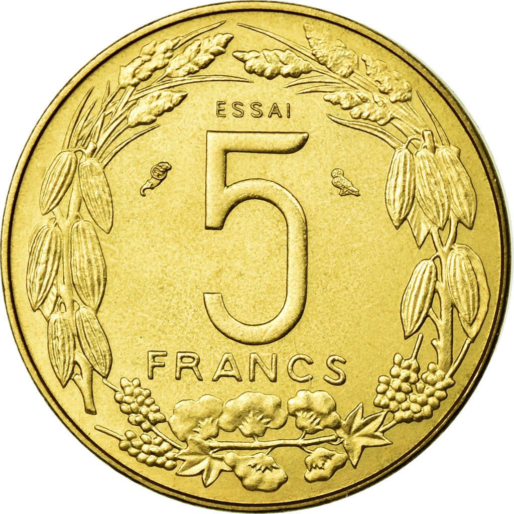 Coin, Central African States, 5 Francs, 1973, Paris, MS(60-62), Aluminum-Bronze