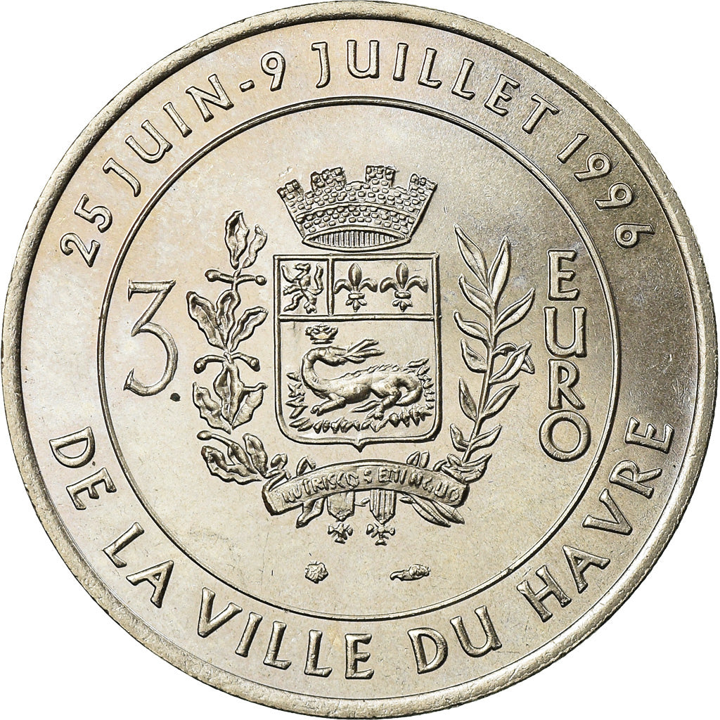 Francia, medalla, 3 Euro Ville du Havre, Pont de Normandie, 1996, SC+, Cobre -