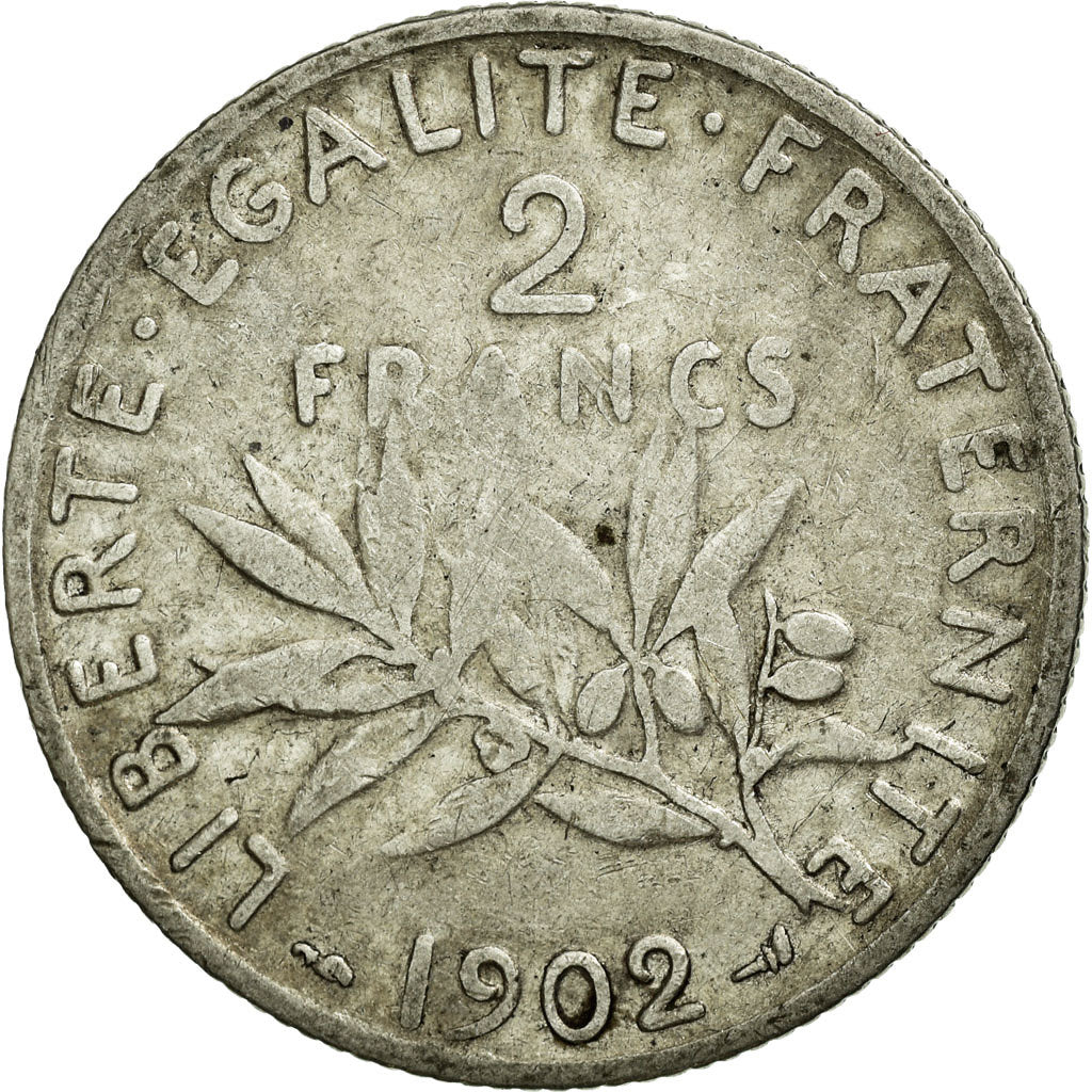 Moneta, Francia, Semeuse, 2 Francs, 1902, MB, Argento, Gadoury:532