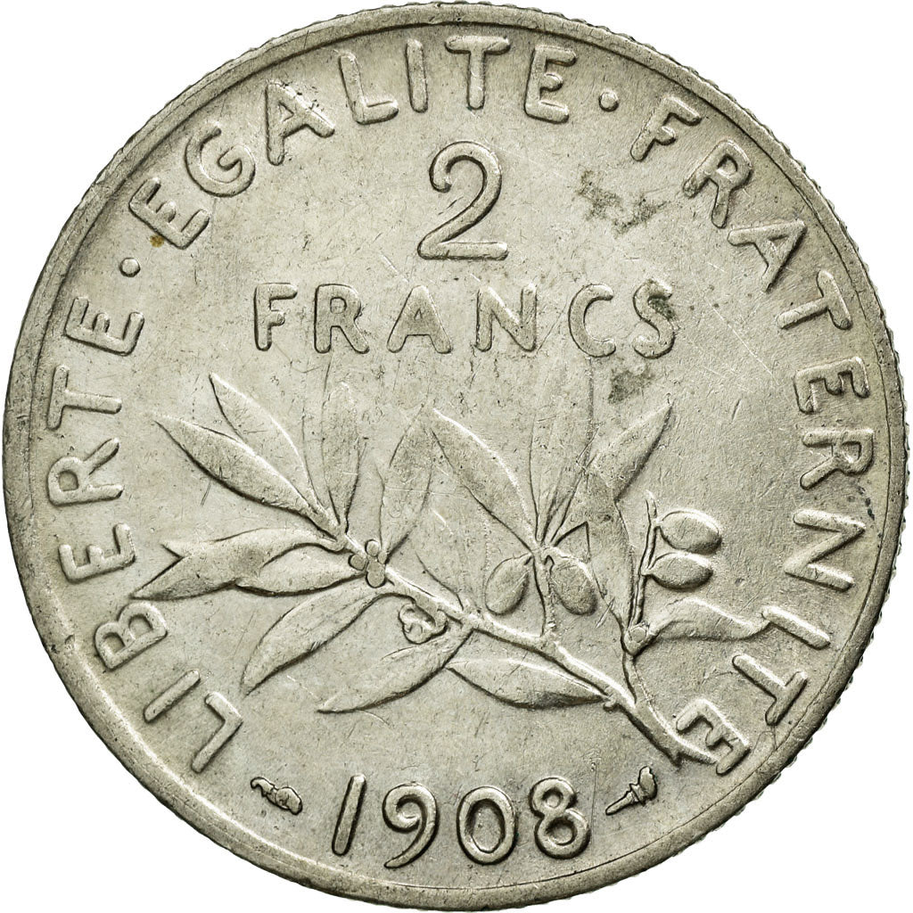 Moneta, Francja, Semeuse, 2 Francs, 1908, AU(50-53), Srebro, Gadoury:532