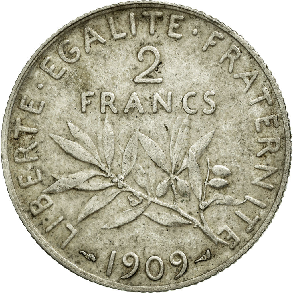 Coin, France, Semeuse, 2 Francs, 1909, EF(40-45), Silver, Gadoury:532