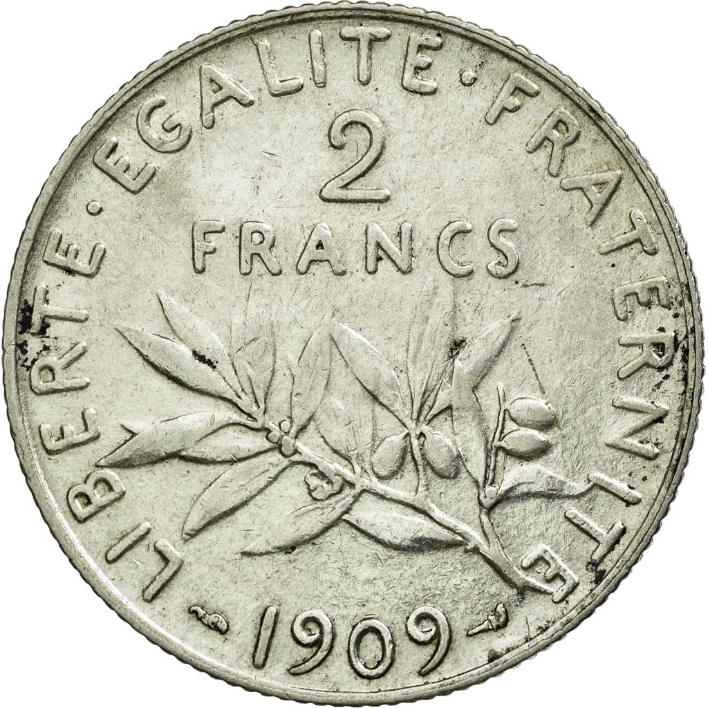 Coin, France, Semeuse, 2 Francs, 1909, EF(40-45), Silver, Gadoury:532