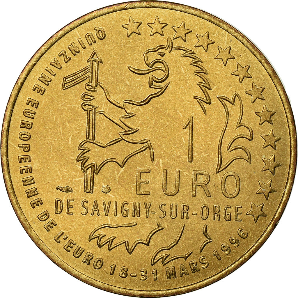 France, Token, 1 Euro de Savigny-sur-Orge, 1996, MS(63), Copper-Nickel-Aluminum
