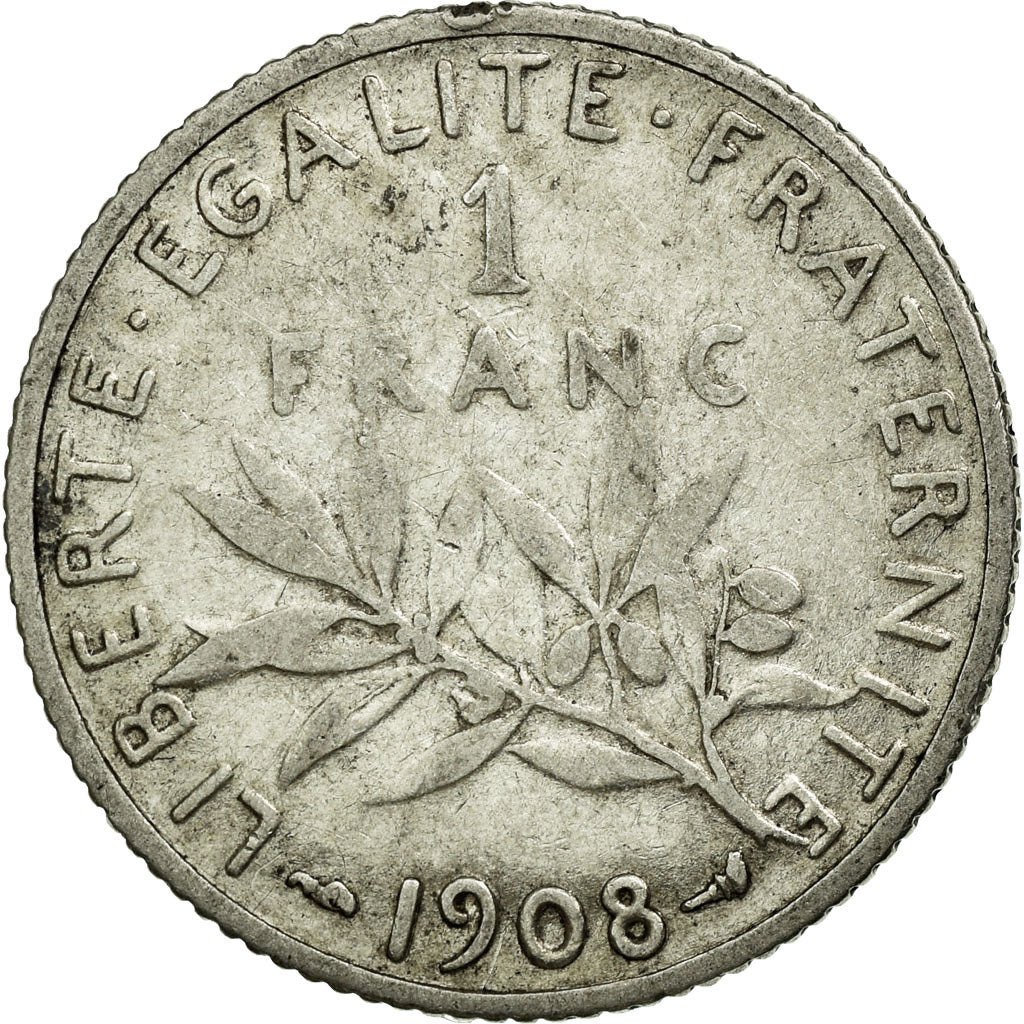 Coin, France, Semeuse, Franc, 1908, VF(30-35), Silver, Gadoury:467