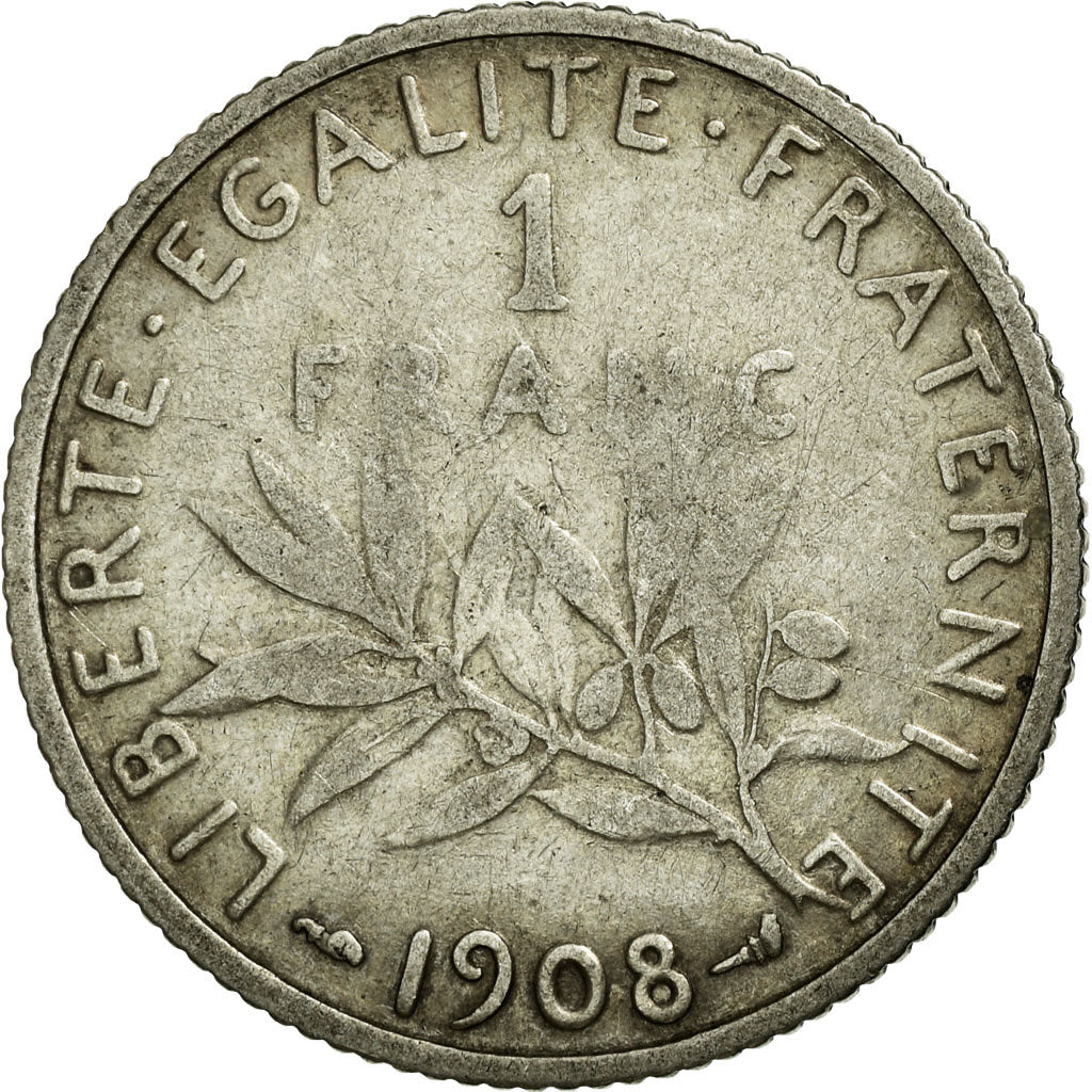 Coin, France, Semeuse, Franc, 1908, VF(20-25), Silver, Gadoury:467