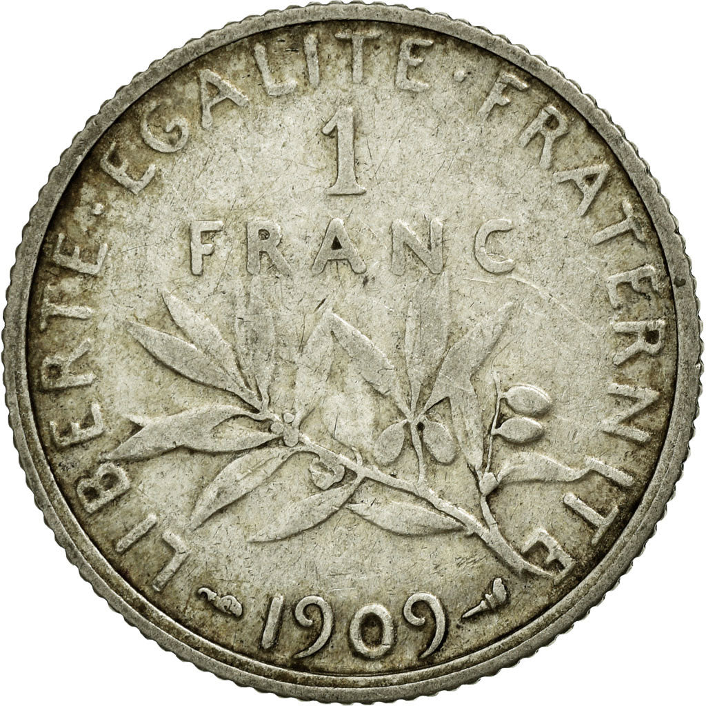 Coin, France, Semeuse, Franc, 1909, VF(30-35), Silver, Gadoury:467