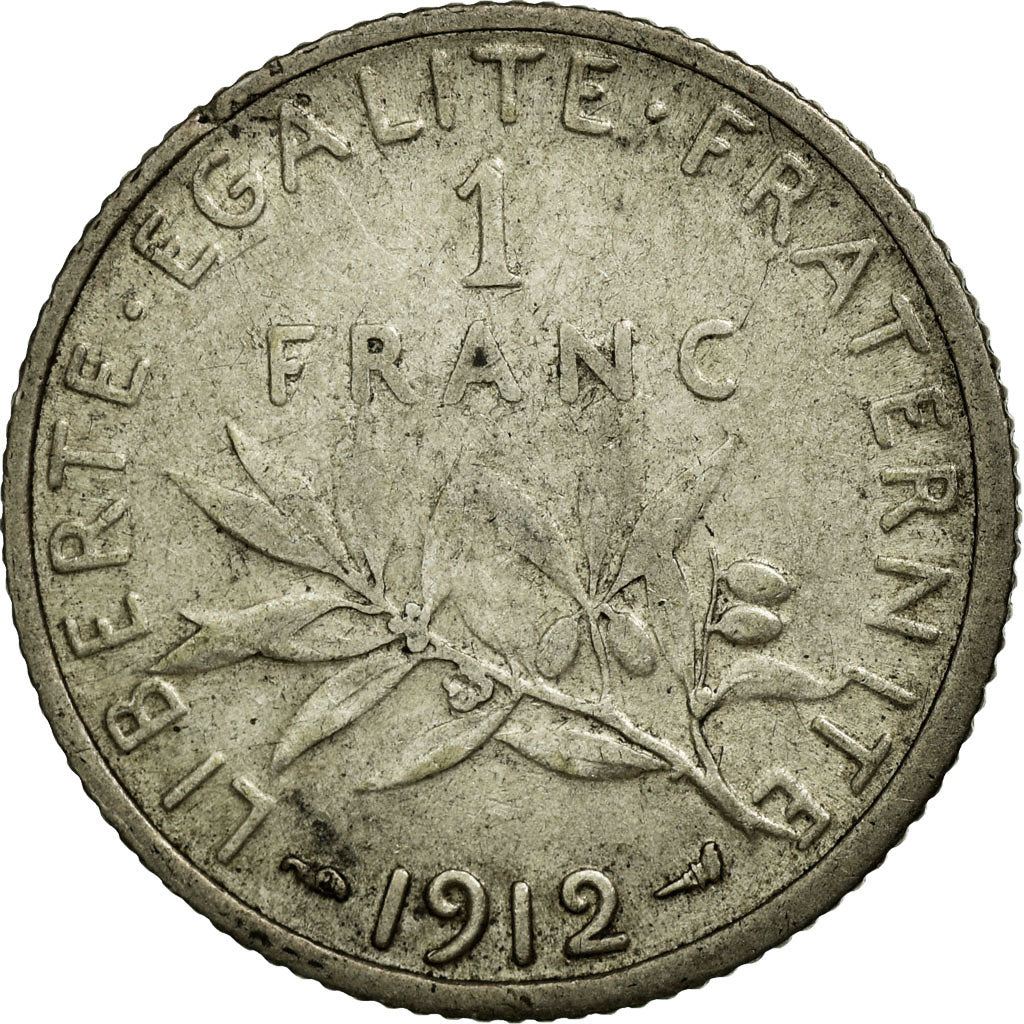 Coin, France, Semeuse, Franc, 1912, VF(30-35), Silver, Gadoury:467
