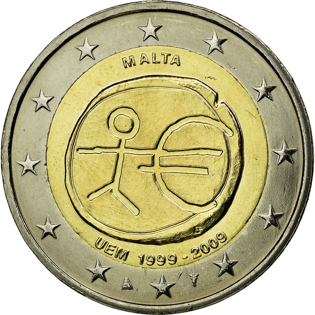 Malta, 2 Euro, E.M.U., 10th Anniversary, 2009, AU(55-58), Bi-Metallic, KM:134