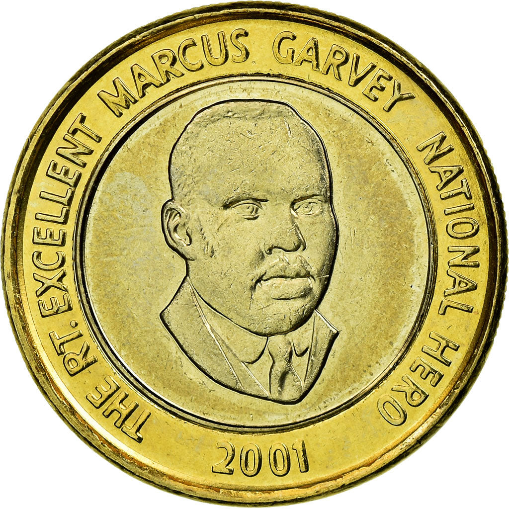 Moneda, Jamaica, Elizabeth II, Marcus Garvey, 20 Dollars, 2001, Franklin Mint