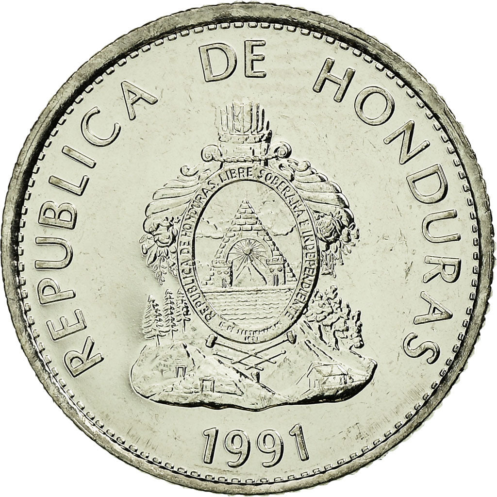 Moneda, Honduras, 20 Centavos, 1991, SC, Níquel chapado en acero, KM:83a.1