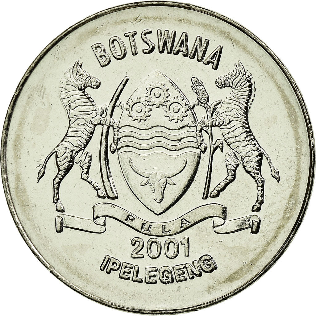 Coin, Botswana, 50 Thebe, 2001, British Royal Mint, AU(55-58), Nickel plated