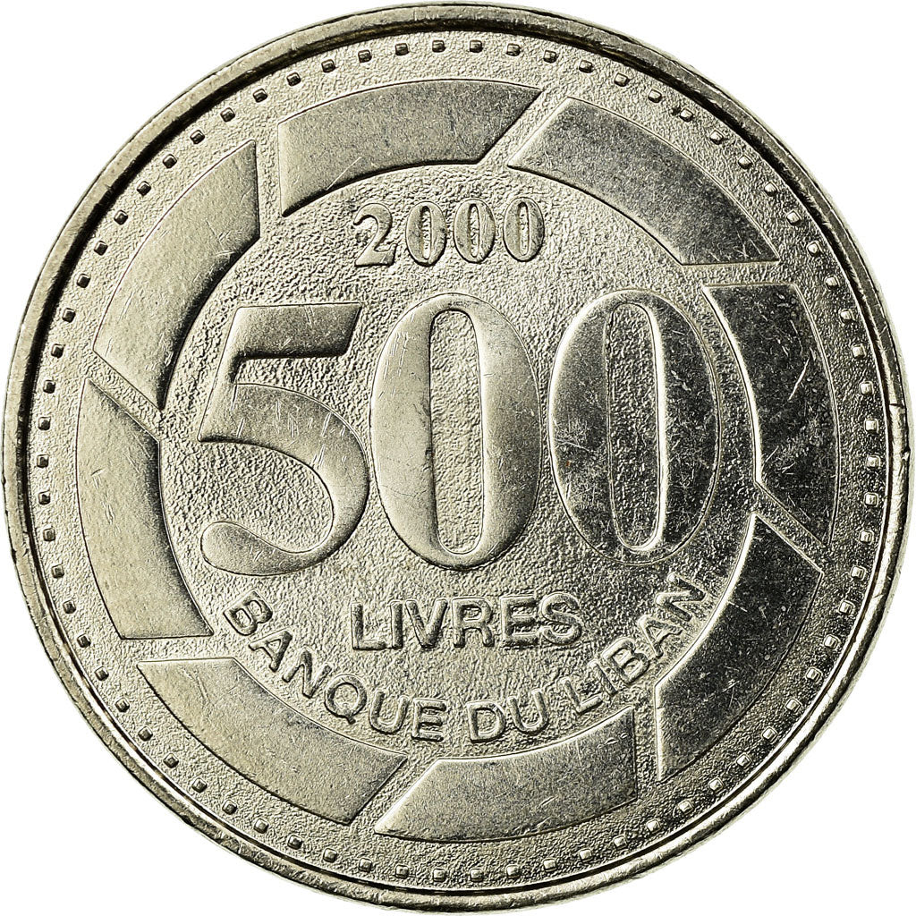 Münze, Lebanon, 500 Livres, 2000, SS+, Nickel plated steel, KM:39