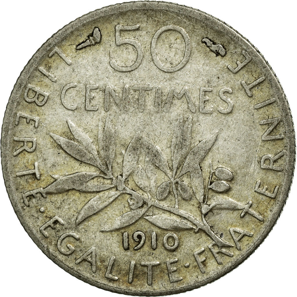 Coin, France, Semeuse, 50 Centimes, 1910, EF(40-45), Silver, Gadoury:420