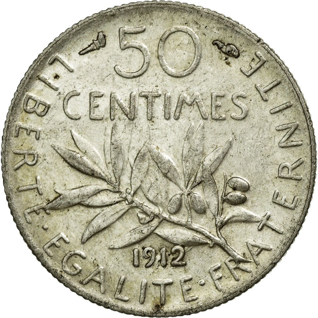 Coin, France, Semeuse, 50 Centimes, 1912, AU(55-58), Silver, Gadoury:420