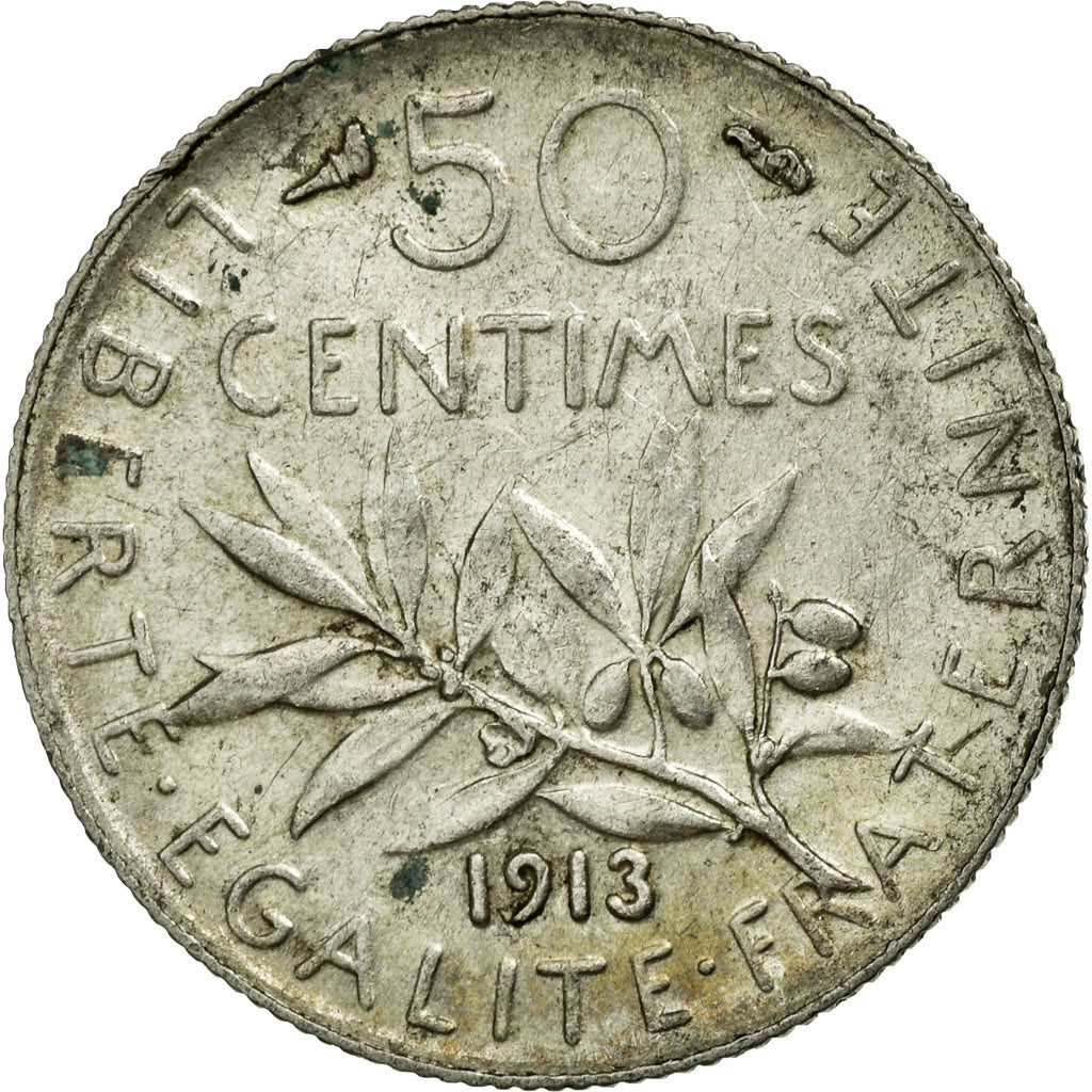 Coin, France, Semeuse, 50 Centimes, 1913, AU(55-58), Silver, Gadoury:420