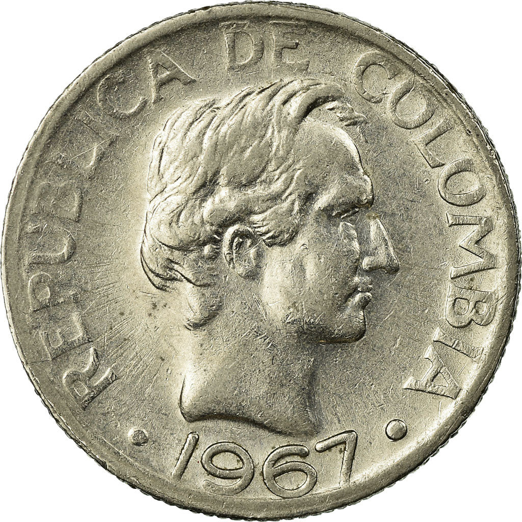Moneta, Colombia, 20 Centavos, 1967, BB, Acciaio ricoperto in nichel, KM:227