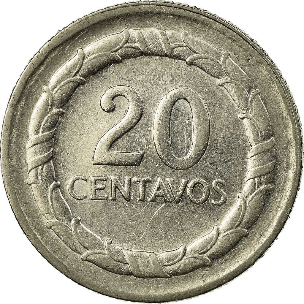 Moneta, Colombia, 20 Centavos, 1967, BB, Acciaio ricoperto in nichel, KM:227