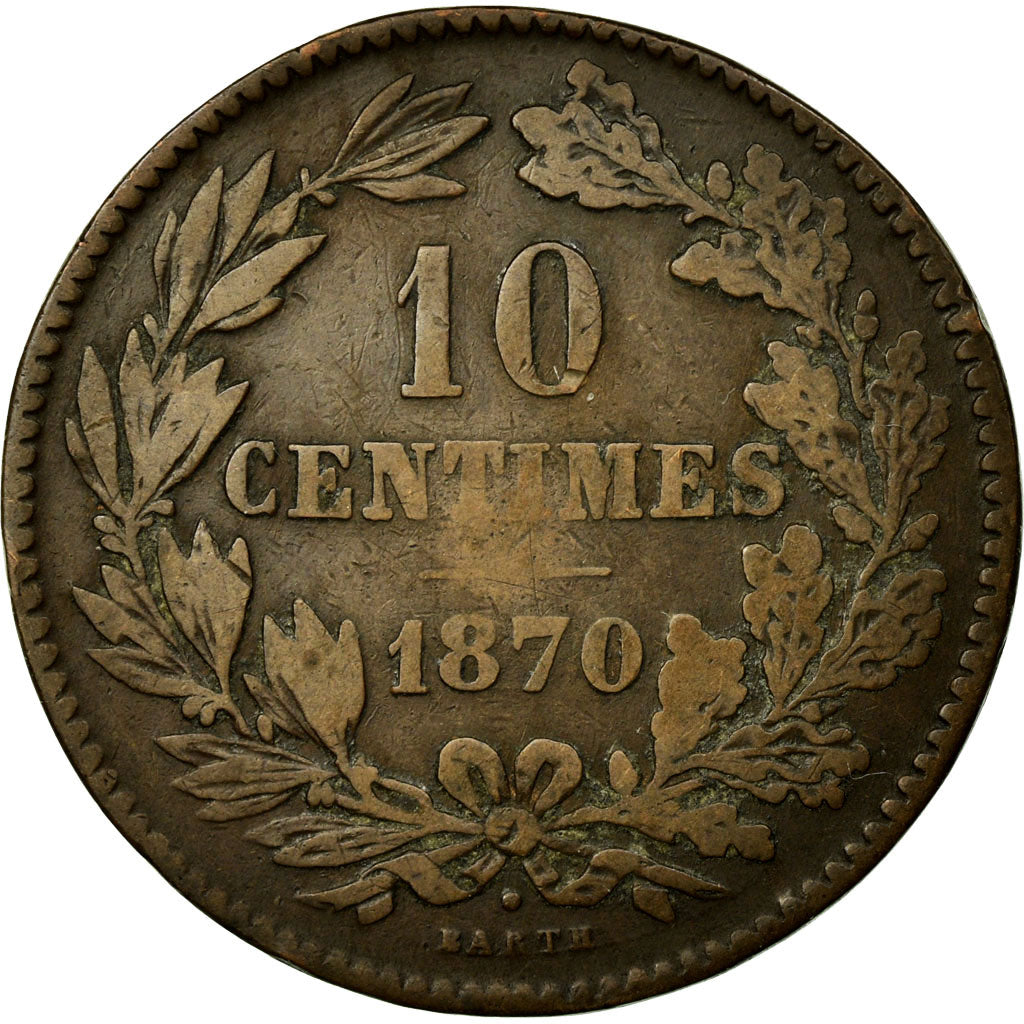 Moneda, Luxemburgo, William III, 10 Centimes, 1870, Utrecht, BC+, Bronce