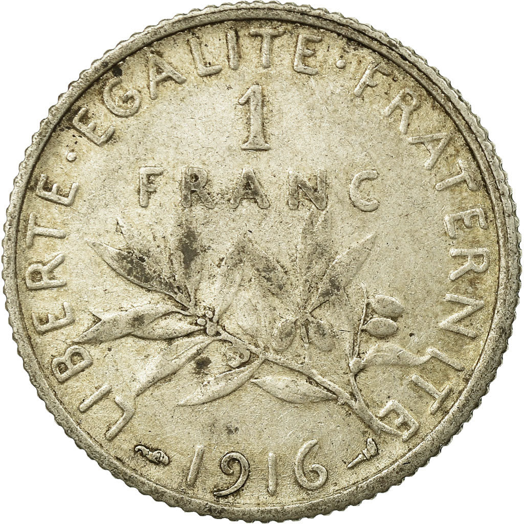 Moneta, Francja, Semeuse, Franc, 1916, Paris, VF(20-25), Srebro, KM:844.1