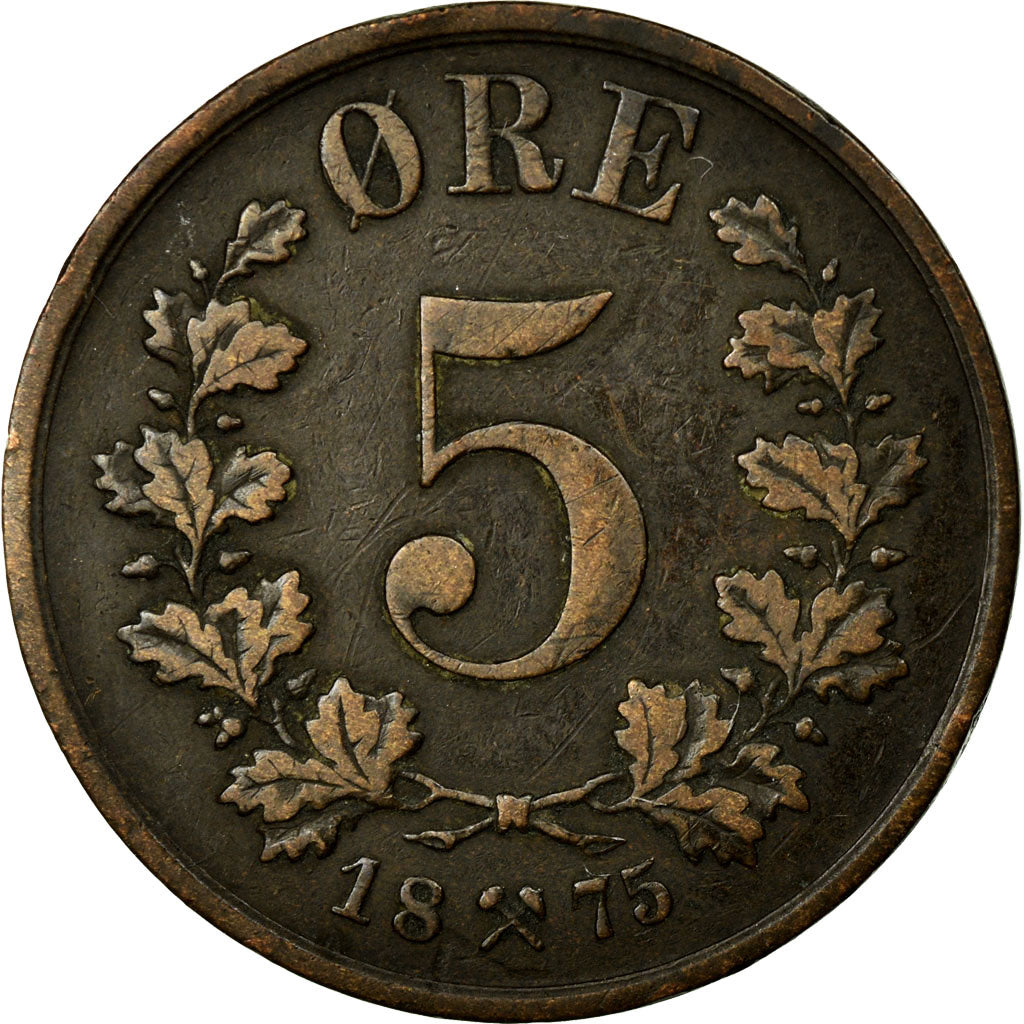 Coin, Norway, 5 Öre, 1875, EF(40-45), Bronze, KM:349