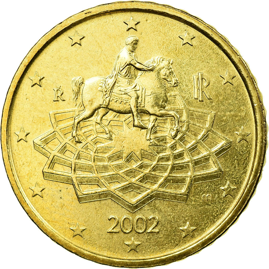 Italien, 50 Euro Cent, 2002, SS, Messing, KM:215