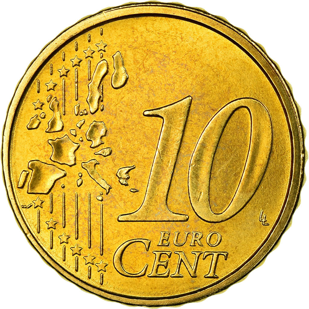 Itália, 10 Euro Cent, 2002, AU(55-58), Latão, KM:213