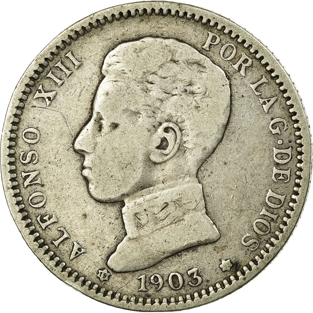 Moneda, España, Alfonso XIII, Peseta, 1903, Madrid, BC+, Plata, KM:721