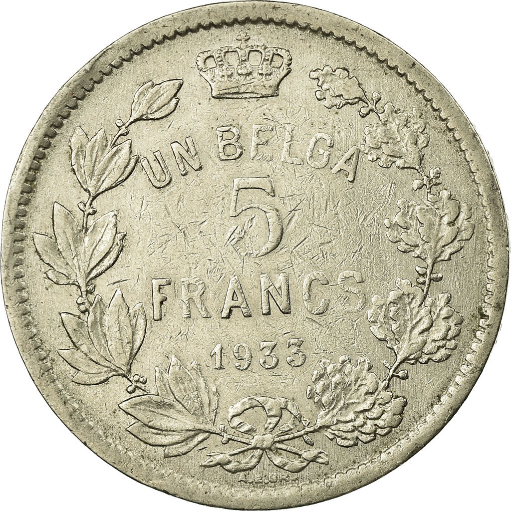 Moeda, Bélgica, 5 Francs, 5 Frank, 1933, VF(30-35), Níquel, KM:97.1
