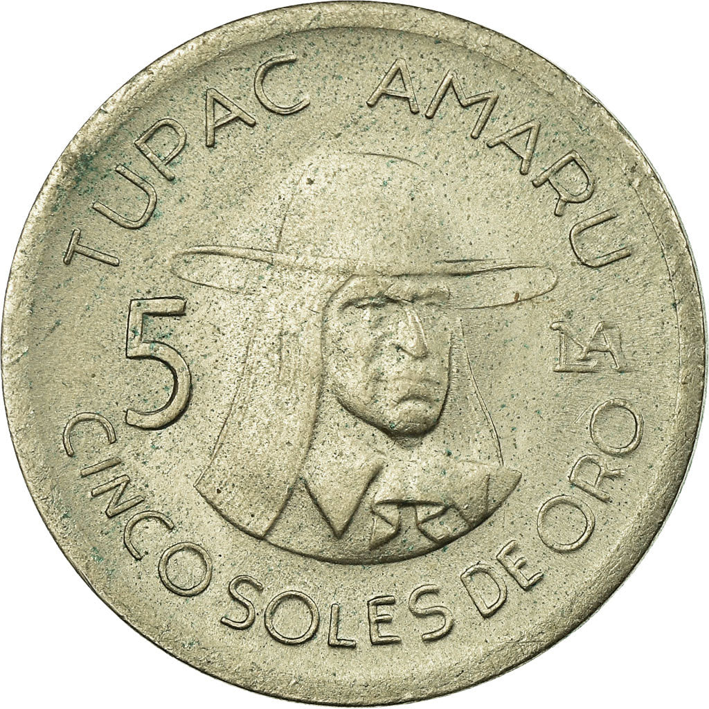 Munten, Peru, Tupac Amaru, 5 Soles, 1976, Lima, ZF, Copper-nickel, KM:267