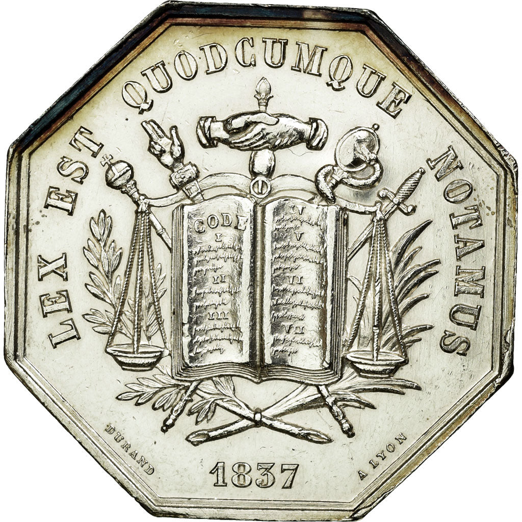 France, Token, Notary, 1837, MS(60-62), Silver, Lerouge:435a