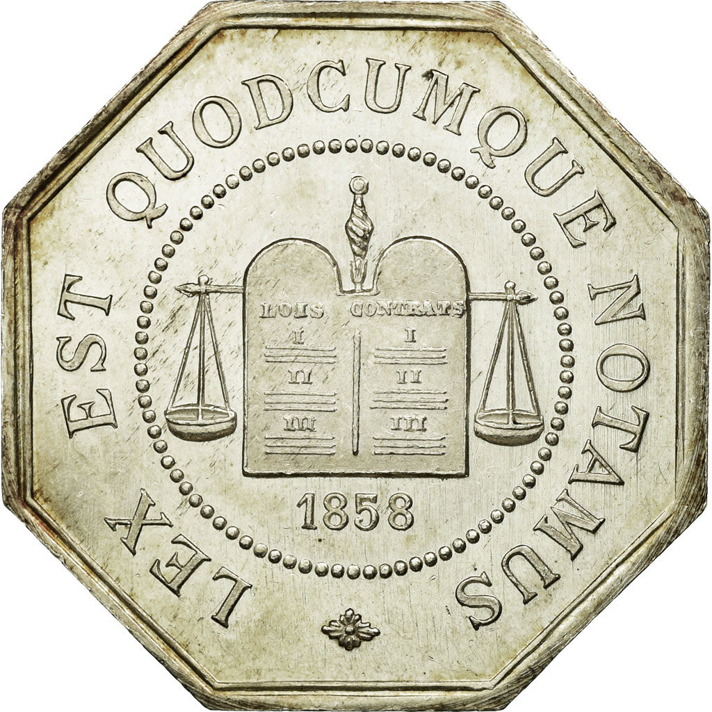France, Token, Notary, 1858, AU(55-58), Silver, Lerouge:326