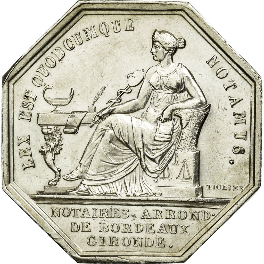 France, Token, Notary, 1814, MS(60-62), Silver, Lerouge:57