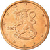 Finland, 2 Euro Cent, 2001, AU(55-58), Copper Plated Steel, KM:99