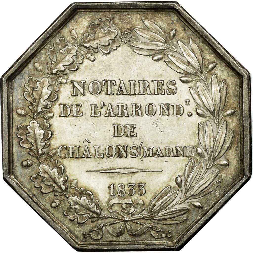 France, Token, Notary, 1833, MS(60-62), Silver, Lerouge:72