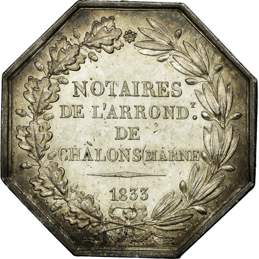 France, Token, Notary, 1833, MS(60-62), Silver, Lerouge:72