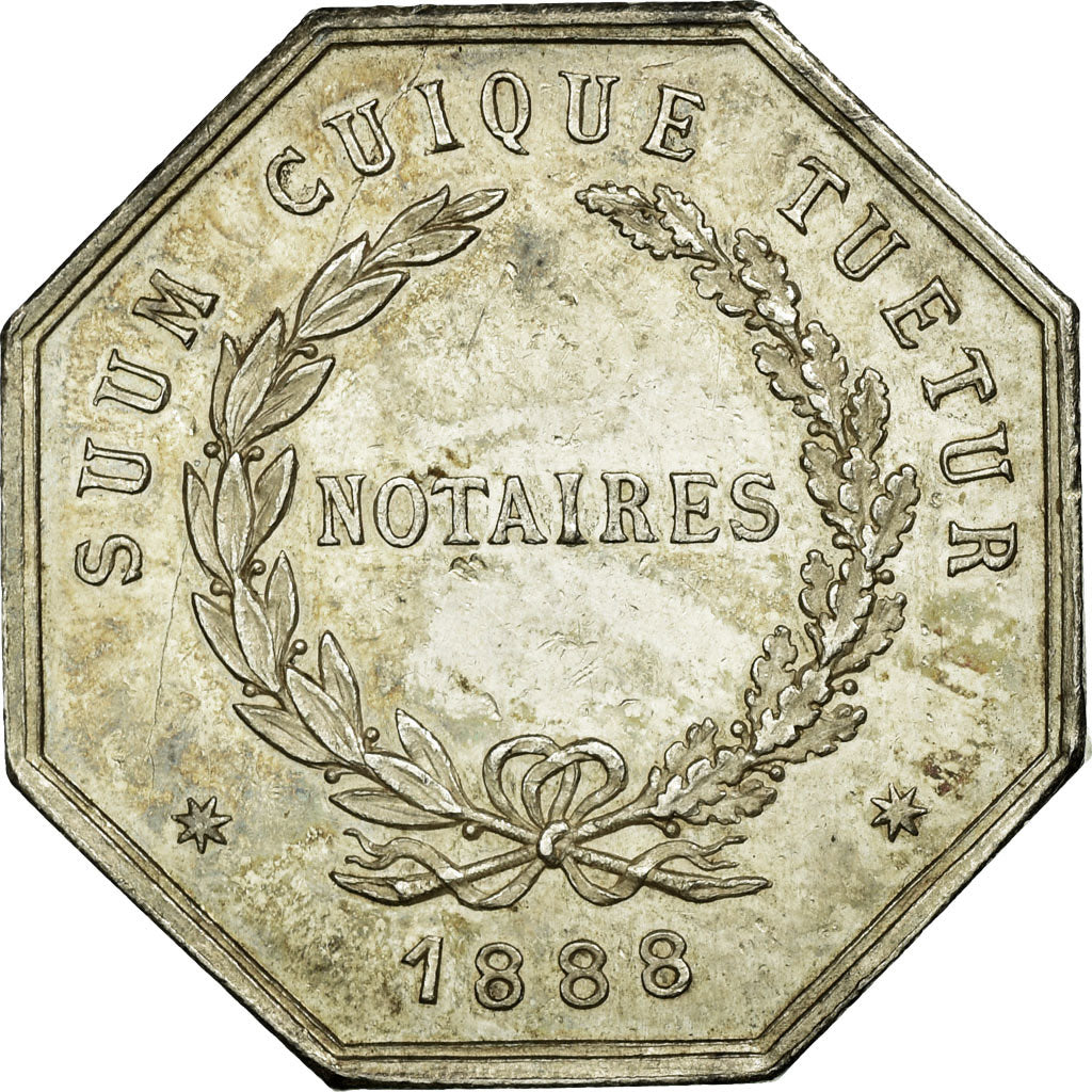 France, Token, Notary, 1888, AU(55-58), Silver