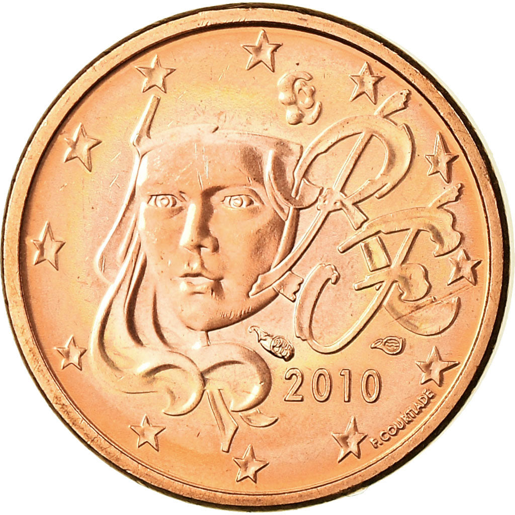 Francja, Euro Cent, 2010, Paris, AU(55-58), Miedź platerowana stalą