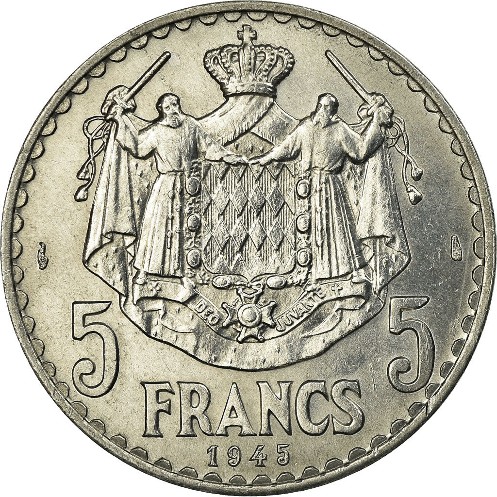 Coin, Monaco, Louis II, 5 Francs, 1945, AU(50-53), Aluminum, KM:122
