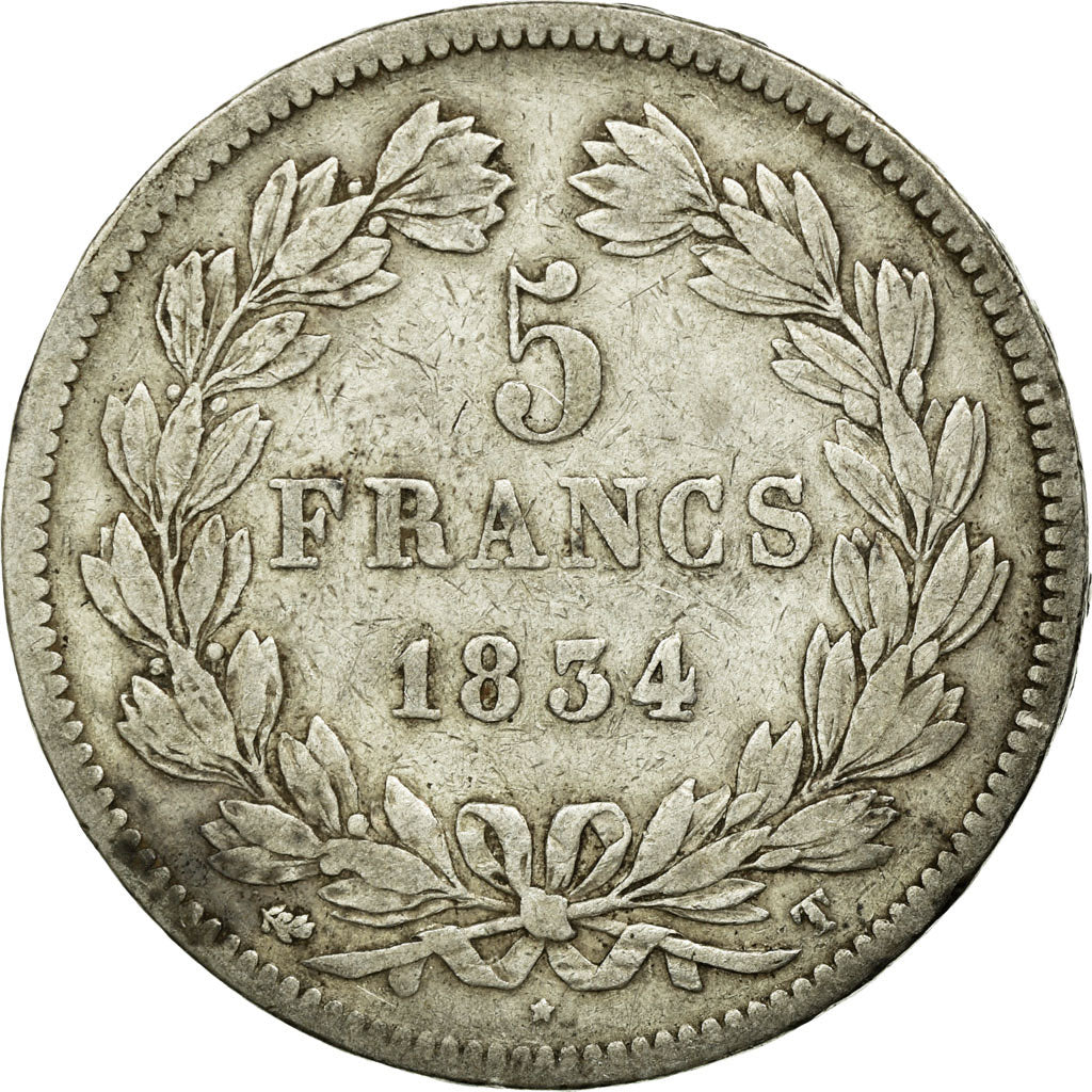 Coin, France, Louis-Philippe, 5 Francs, 1834, Nantes, VF(20-25), Silver
