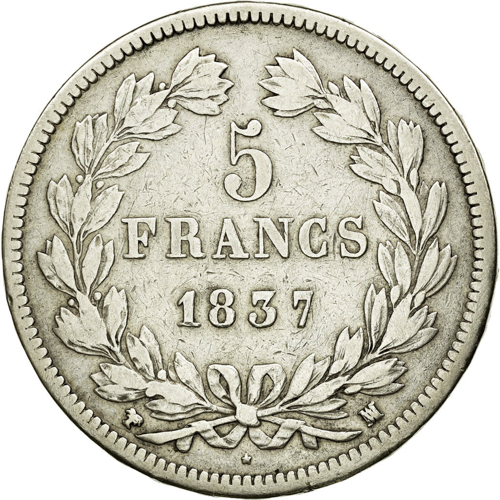 Coin, France, Louis-Philippe, 5 Francs, 1837, Marseille, VF(30-35), Silver