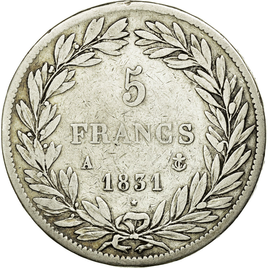 Moneta, Francia, Louis-Philippe, 5 Francs, 1831, Paris, MB+, Argento, KM:736.1